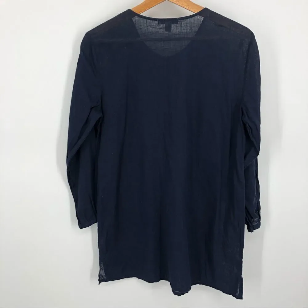 J. Crew Linen Tunic Coverup Womens Small Blue Embroidered‎ Side Slits